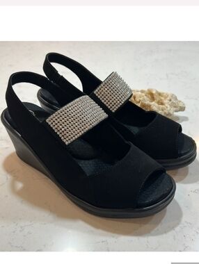 New! Skechers Cali Rumblers Sparkle On Rhinestone Wedge Sandals 7
